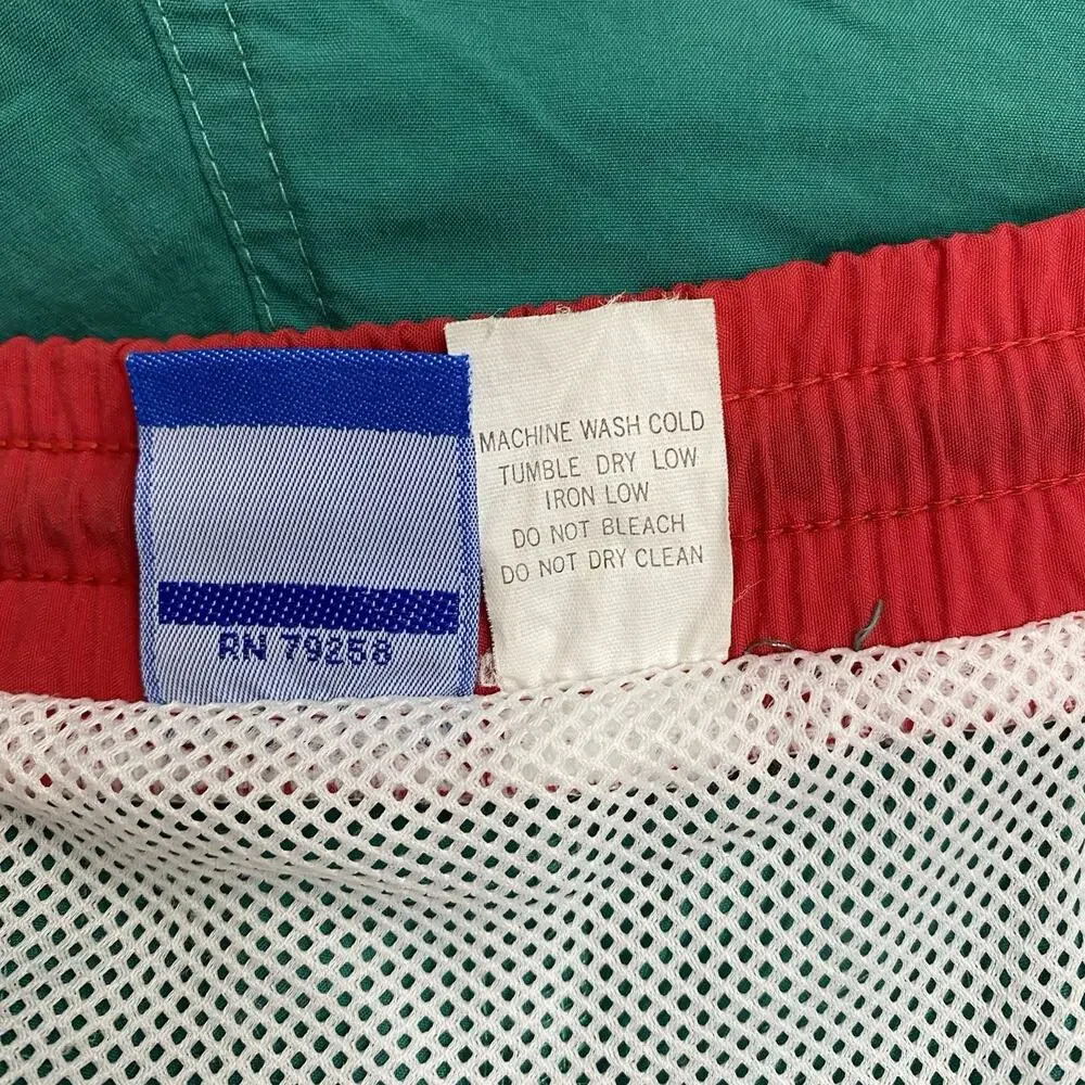 Vintage OP Ocean Pacific Swim Trunks Mens L Green Red Retro 90s Beach Shorts